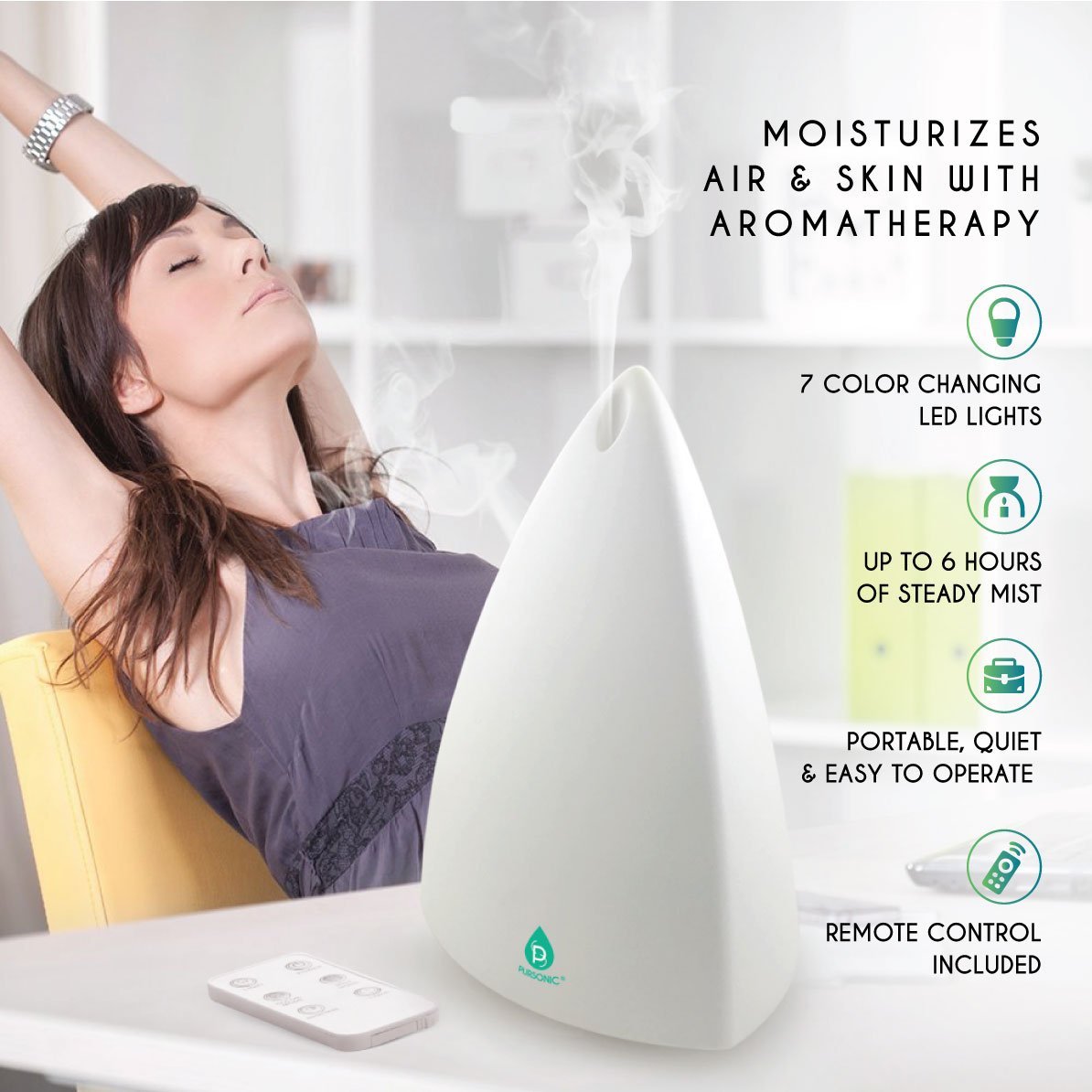 Pursonic Aromatherapy Diffuser & Essential Oil Set - Ultrasonic Top 3 Oils - AuraLabs