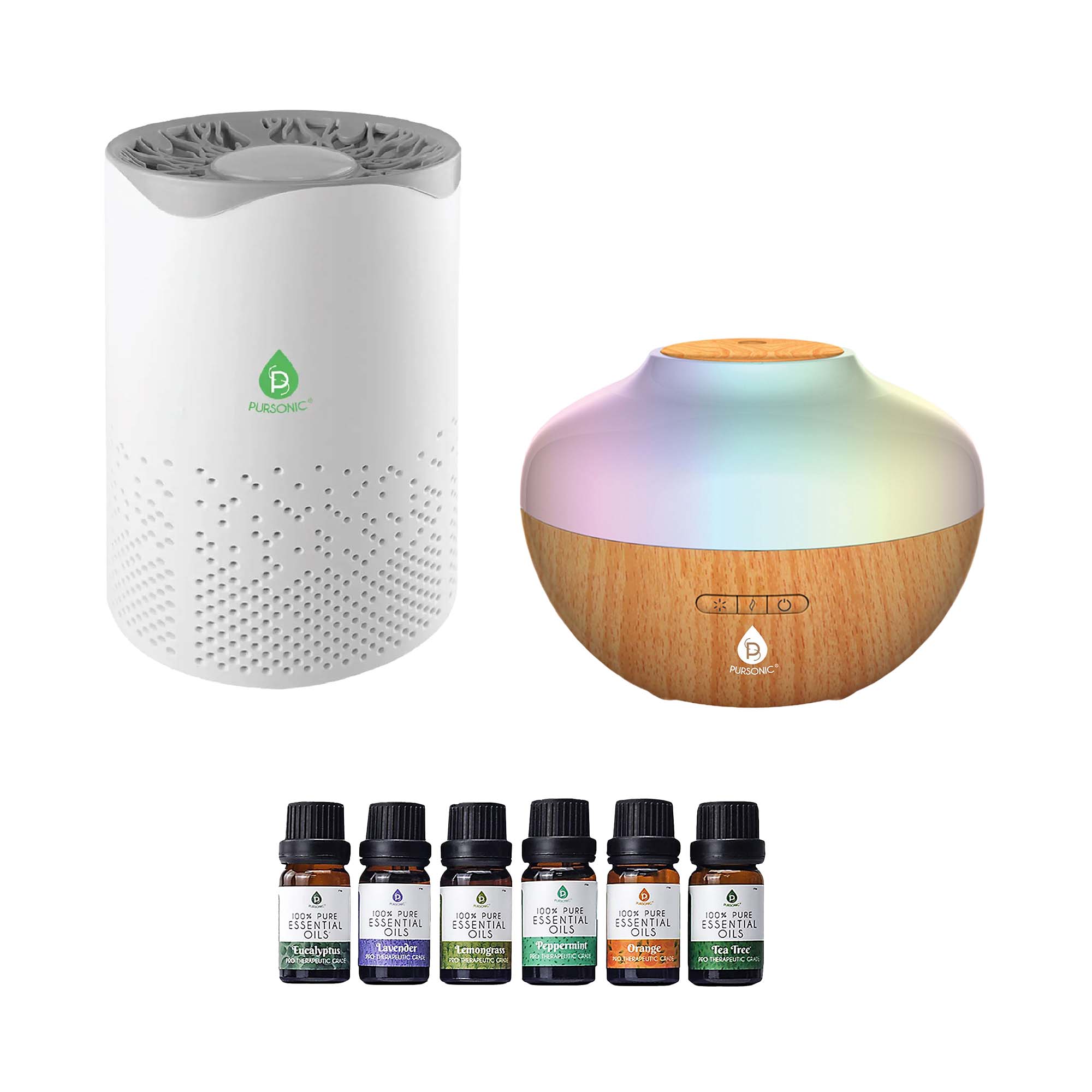 Pursonic Clean Air & Aromatherapy Bundle – True HEPA Air Purifier, Essential Oil Diffuser & 6 - Pack Essential Oils - AuraLabs